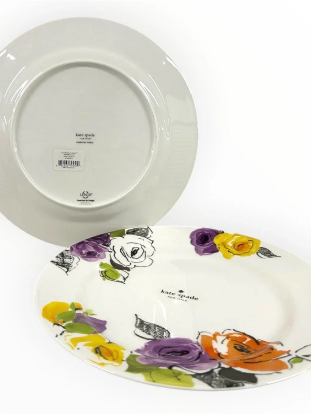 Kate Spade New York Charcoal Floral Dinner Plates Set of 2 Lenox 11.5”